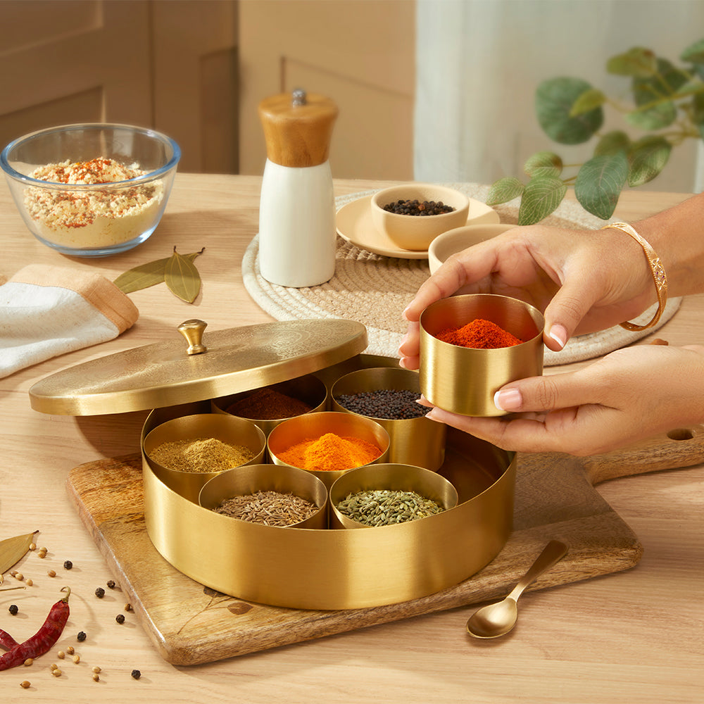 Brass Spice Box with Matte Etching Finish
