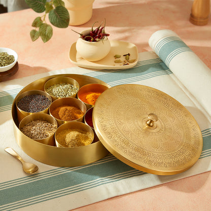 Brass Spice Box with Matte Etching Finish