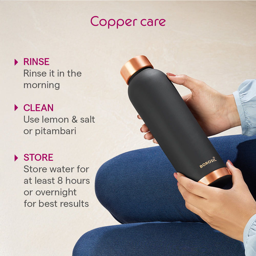 Borosil ECO Colour Copper Bottle & Glass Set, Black