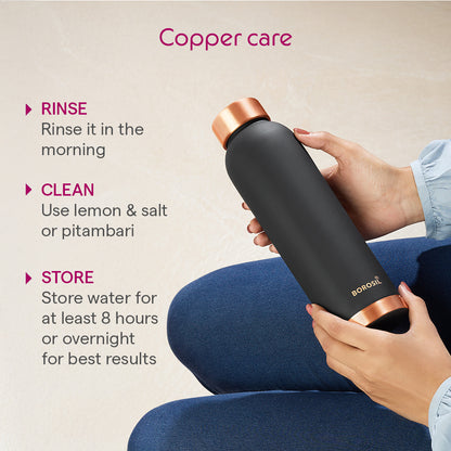 ECO Colour Copper Bottle & Glass Set, Black