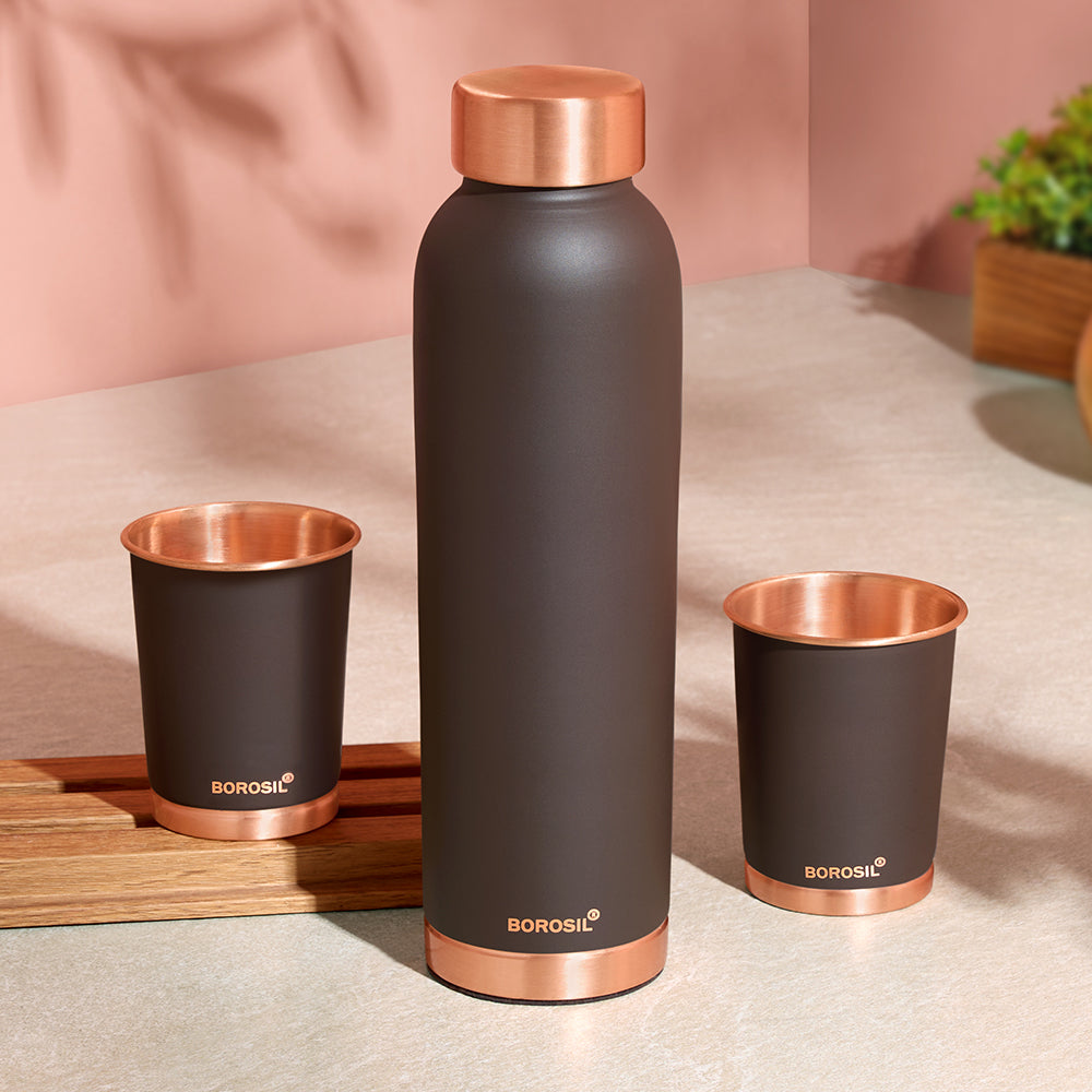 ECO Colour Copper Bottle & Glass Set, Brown