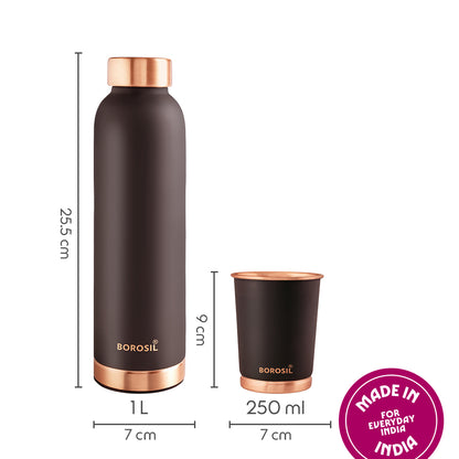 Borosil ECO Colour Copper Bottle & Glass Set, Brown