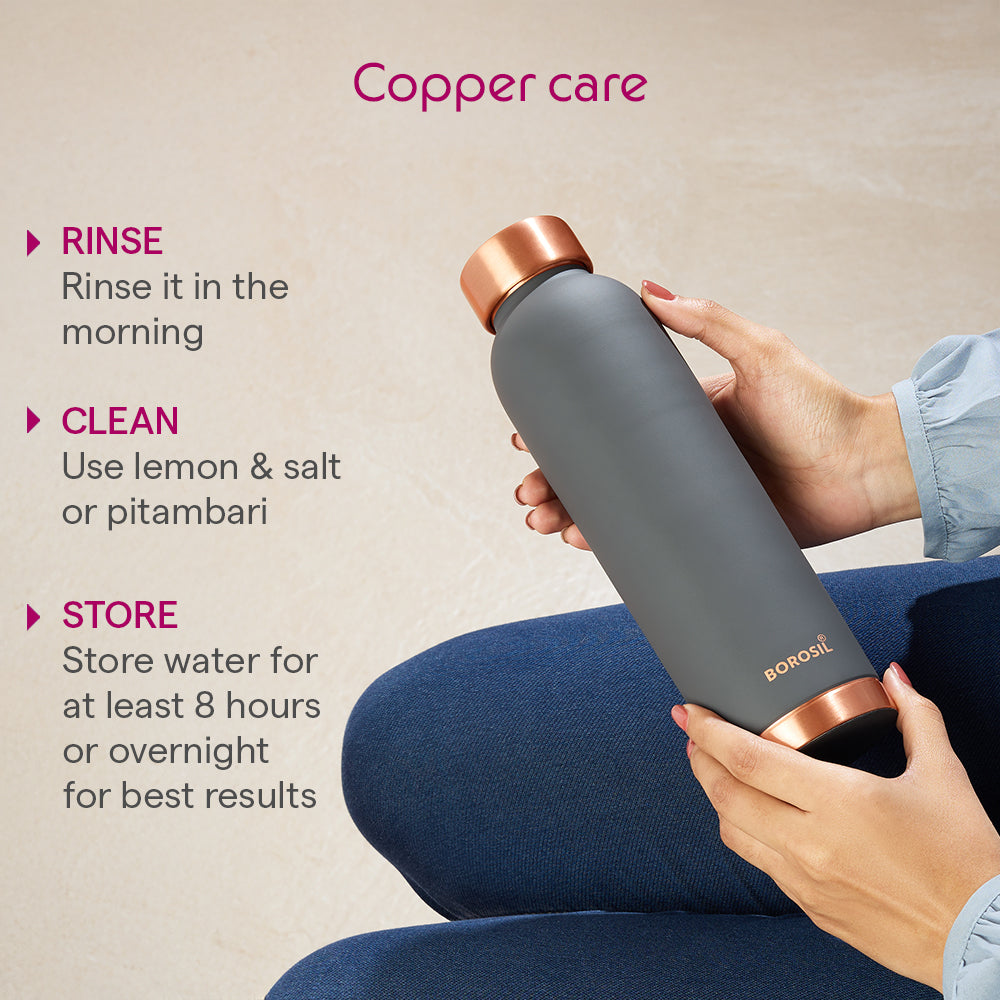 Borosil ECO Colour Copper Bottle & Glass Set, Gray