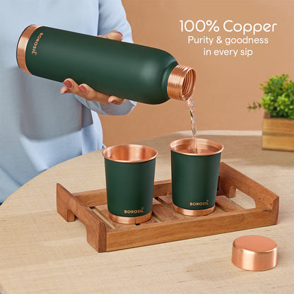 Borosil ECO Colour Copper Bottle & Glass Set, Green
