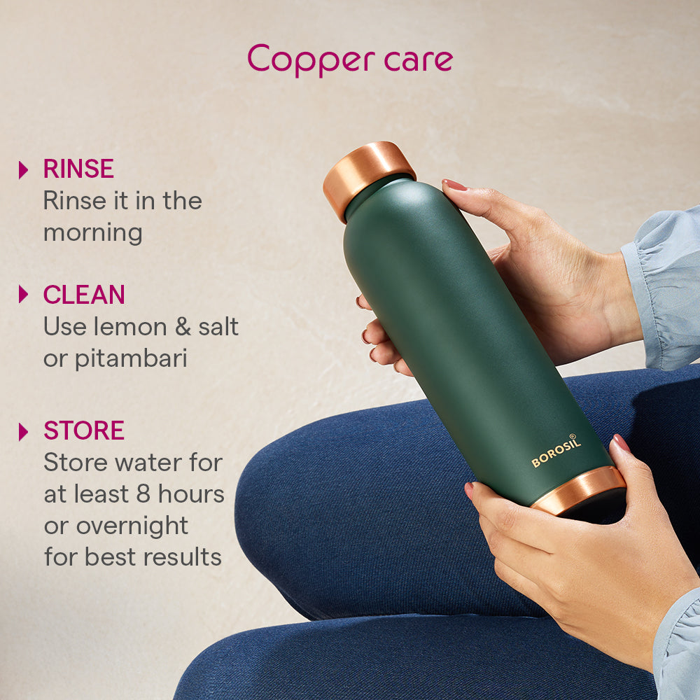 Borosil ECO Colour Copper Bottle & Glass Set, Green