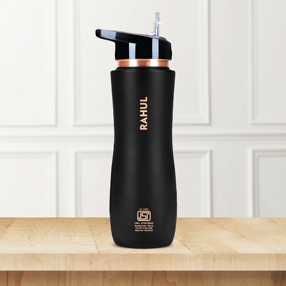 Borosil Sipper Copper Bottle, Black, 750ml, Personalised
