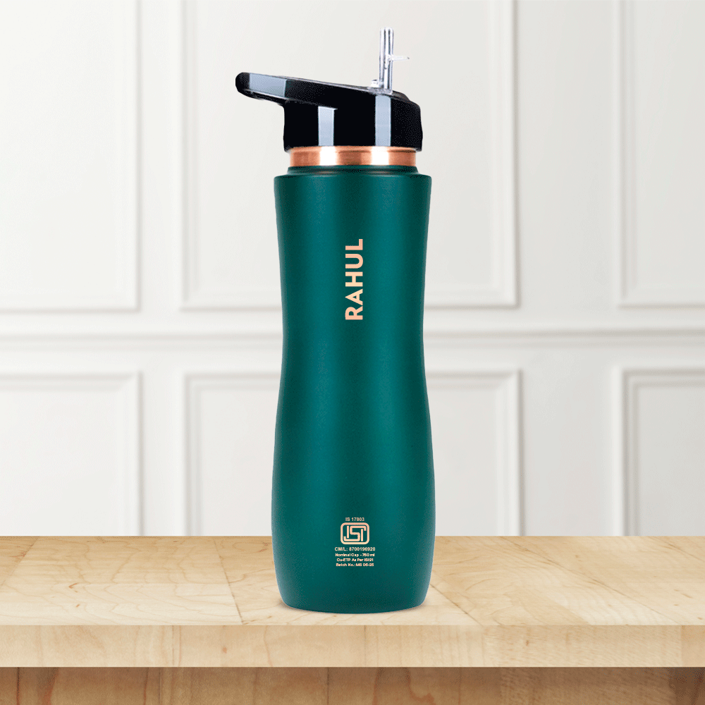 Personalised Sipper Copper Bottle, Green India