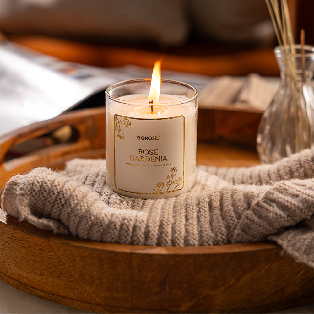 Rose Gardenia Soy Wax Candle in Glass Jar