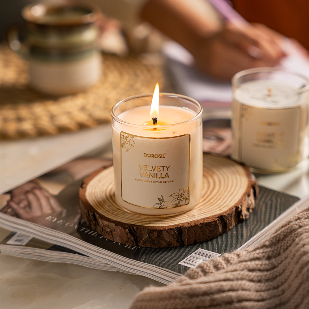 Vanilla Soy Wax Candle in Borosil Glass Jar