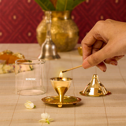 Borosil Akhand Diya, Brass, Small