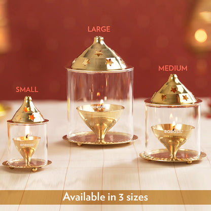 Borosil Akhand Diya, Brass, Small