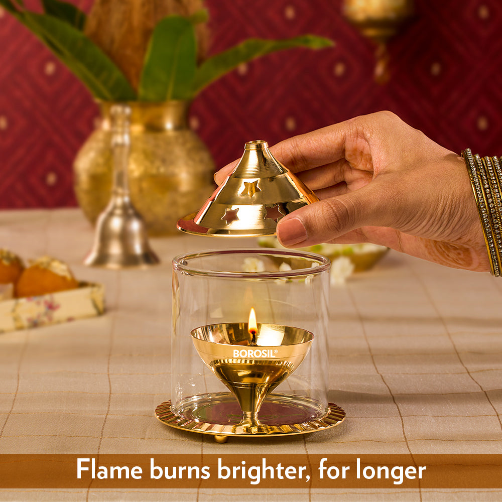 Borosil Akhand Diya, Brass, Medium