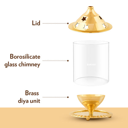 Borosil Akhand Diya, Brass, Medium