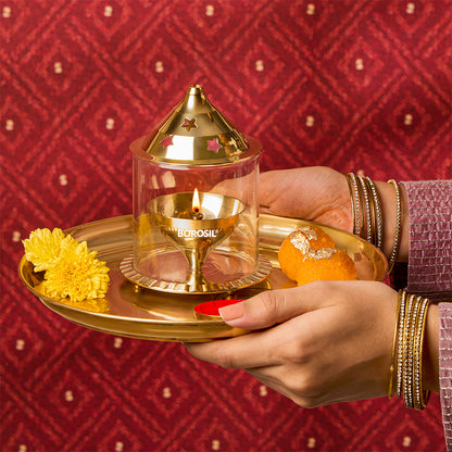 Borosil Akhand Diya, Brass, Medium