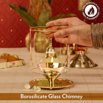 Borosil Akhand Diya, Brass, Large