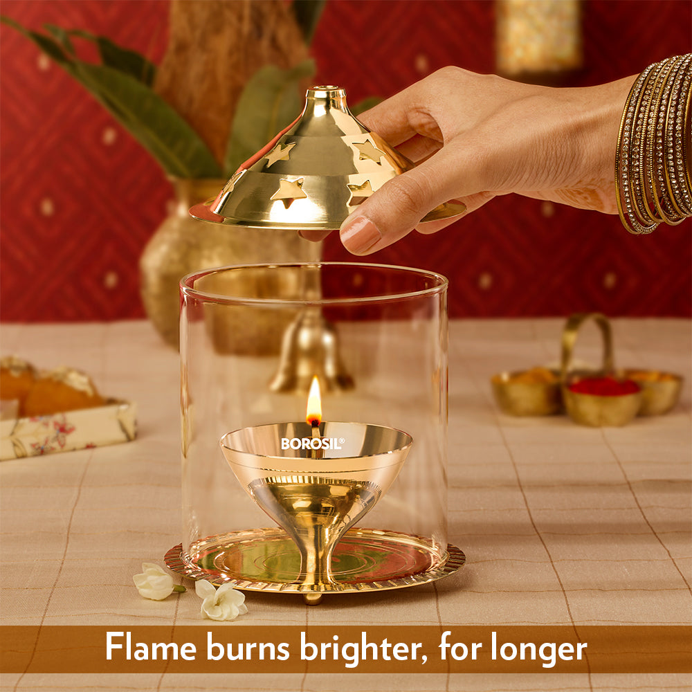 Borosil Akhand Diya, Brass, Large