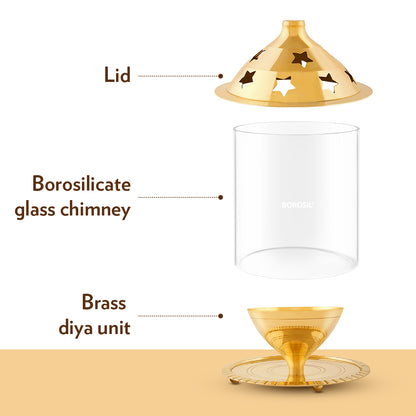 Borosil Akhand Diya, Brass, Large