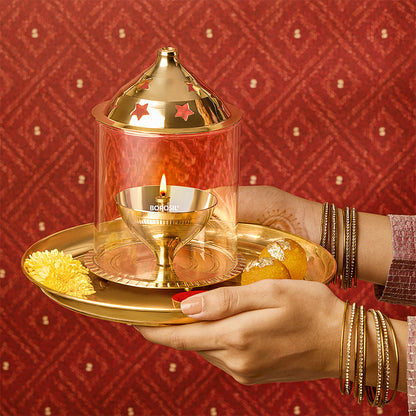 Borosil Akhand Diya, Brass, Large