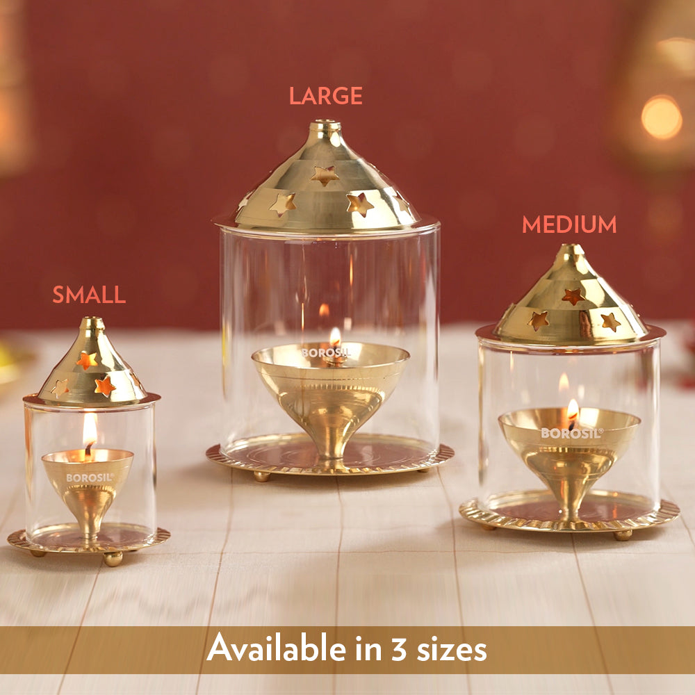 Borosil Akhand Diya, Brass, Large
