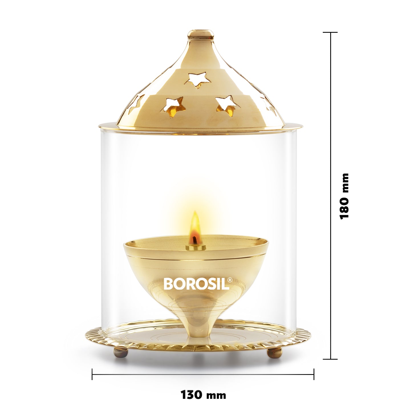 Borosil Akhand Diya, Brass, Large