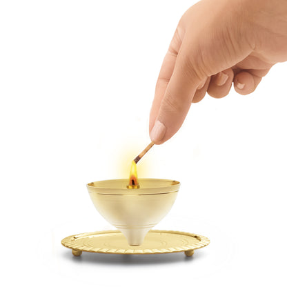 Borosil Akhand Diya, Brass, Large