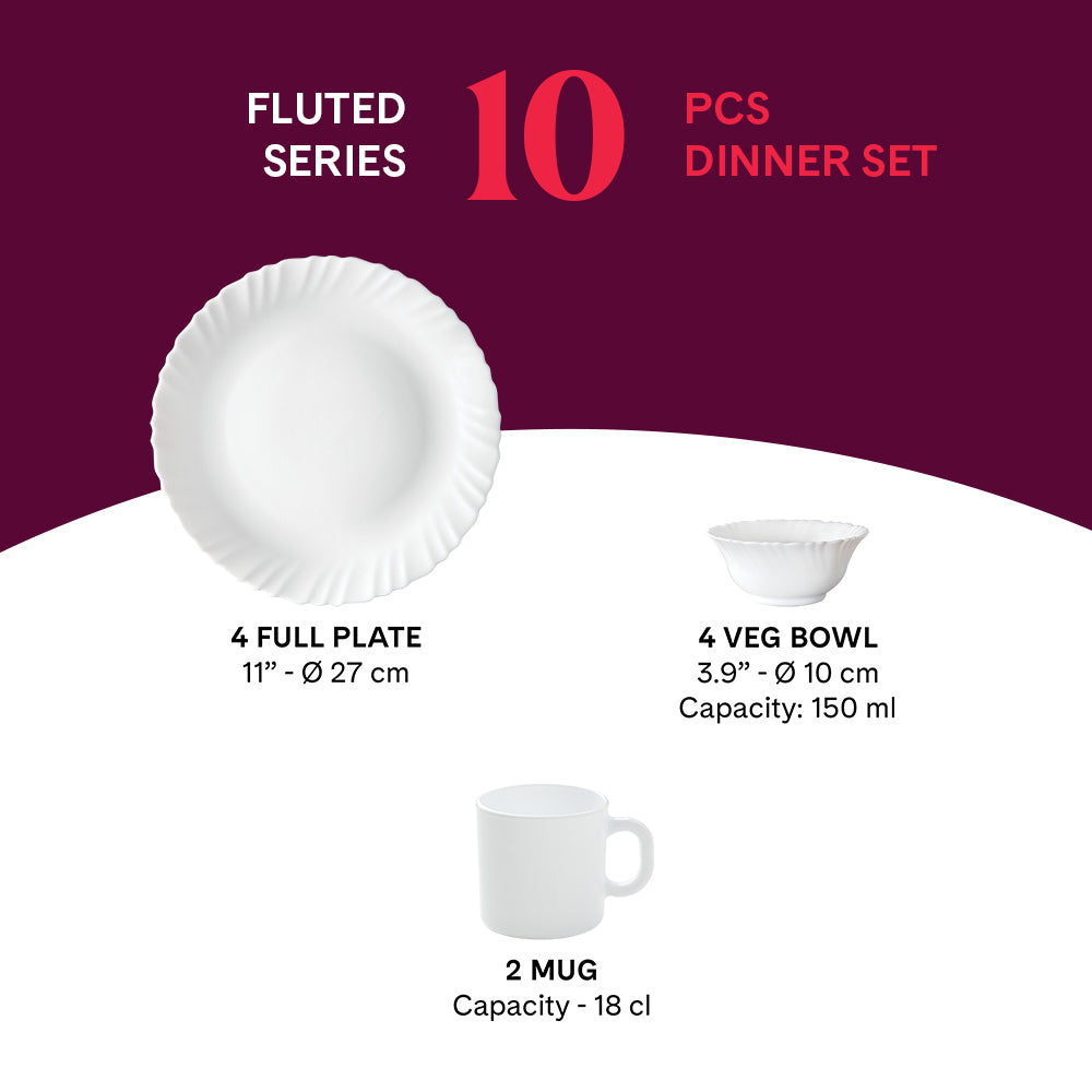 Larah by Borosil, Marina Peach Dinner Set 10 pc Set: Serves 4