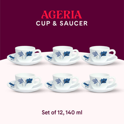 Larah by Borosil Ageria Cup n Saucer Set 140 ml x 12