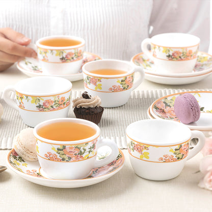 Larah By Borosil Amora Cup n Saucer Set 140 ml x 12