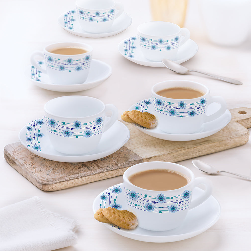 Larah by Borosil Bluebell Cup n Saucer Set, 140ml x 12