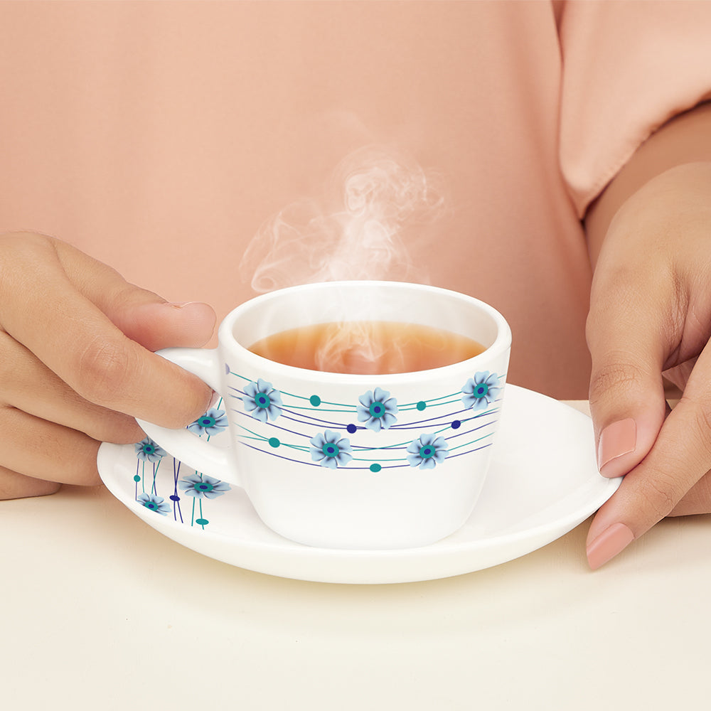Larah by Borosil Bluebell Cup n Saucer Set 140 ml x 12
