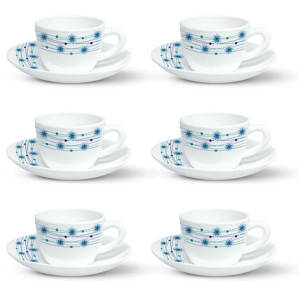 Larah by Borosil Bluebell Cup n Saucer Set 140 ml x 12