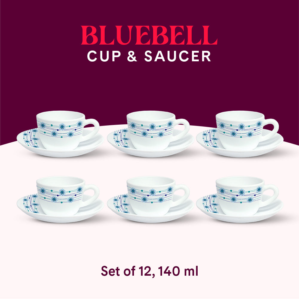 Larah by Borosil Bluebell Cup n Saucer Set 140 ml x 12