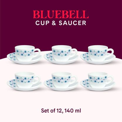 Larah by Borosil Bluebell Cup n Saucer Set 140 ml x 12