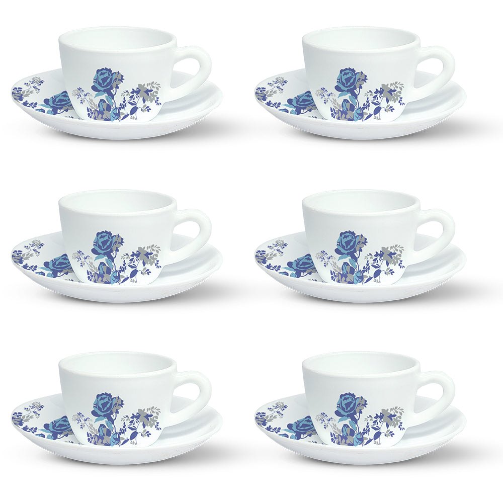 Larah by Borosil Blue Cascade Cup n Saucer Set 140 ml x 12
