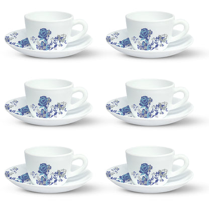 Larah by Borosil Blue Cascade Cup n Saucer Set 140 ml x 12