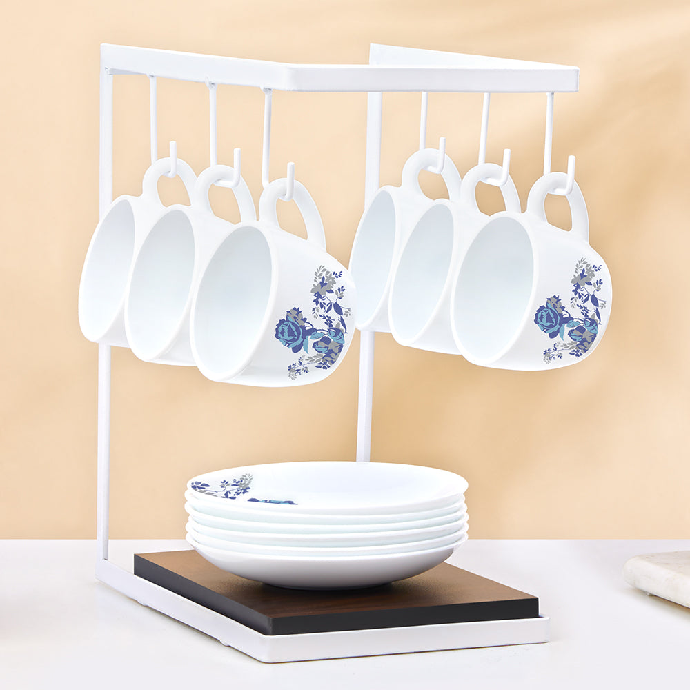 Larah by Borosil Blue Cascade Cup n Saucer Set 140 ml x 12
