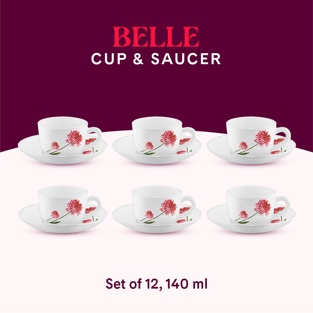 Larah by Borosil Belle Cup n Saucer Set 140 ml x 12