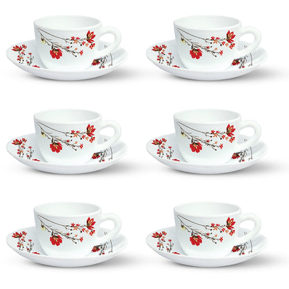 Larah by Borosil Chrys Red Cup n Saucer Set 140 ml x 12