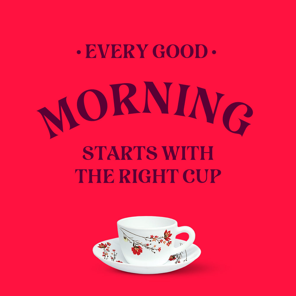 Larah by Borosil Chrys Red Cup n Saucer Set 140 ml x 12