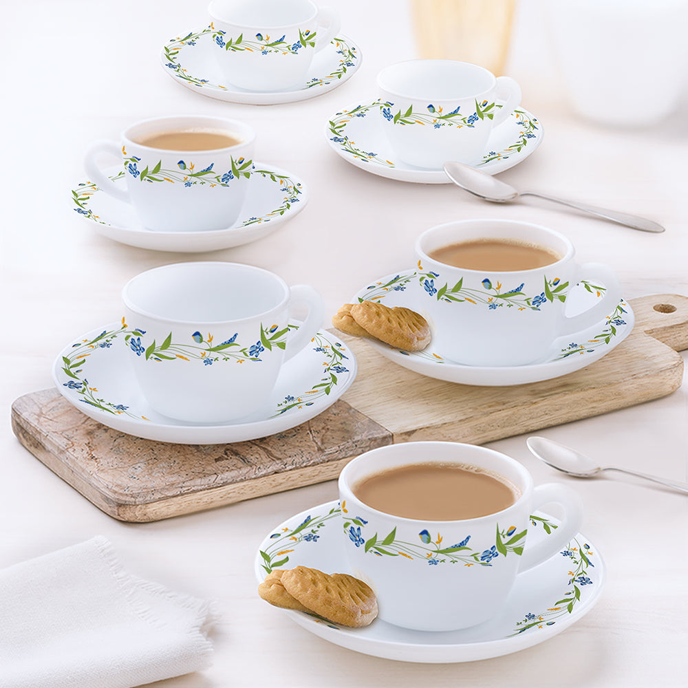 Larah by Borosil Cripper Cup n Saucer Set, 140ml x 12