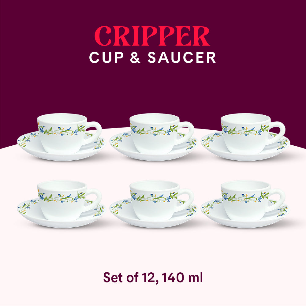 Larah by Borosil Cripper Cup n Saucer Set 140 ml x 12
