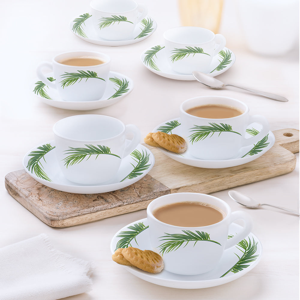 Larah by Borosil Crescent Cup n Saucer Set, 140ml x 12