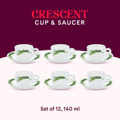 Larah by Borosil Crescent Cup n Saucer Set 140 ml x 12