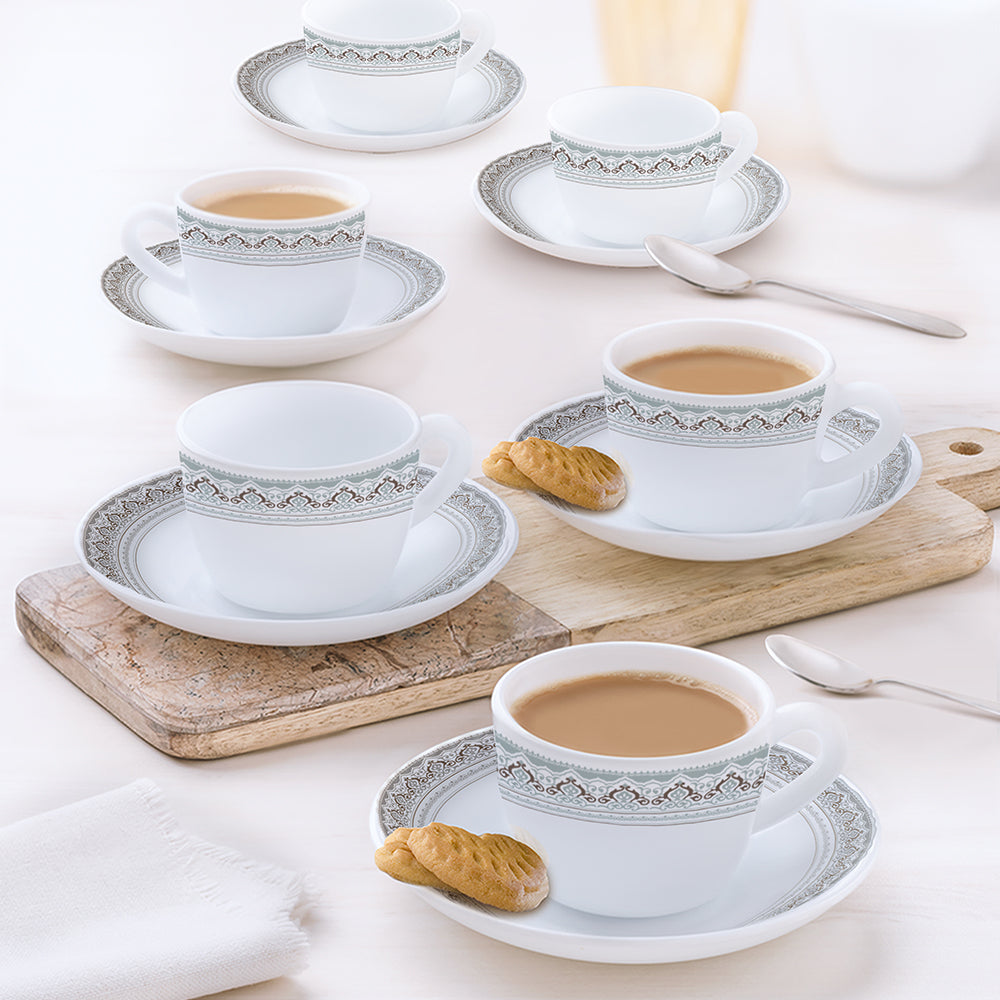 Larah by Borosil Classic Cup n Saucer Set, 140ml x 12