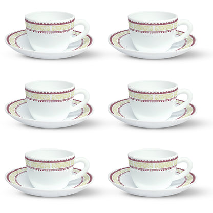 Larah by Borosil Elega Cup n Saucers Set 140 ml x 12