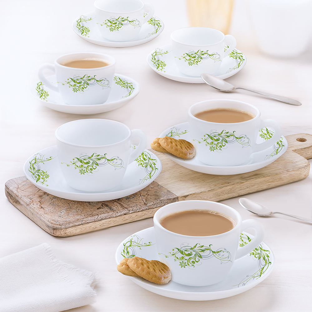 Larah by Borosil Erba Cup n Saucer Set, 140ml x 12
