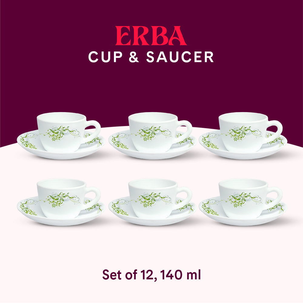Larah by Borosil Erba Cup n Saucer Set 140 ml x 12