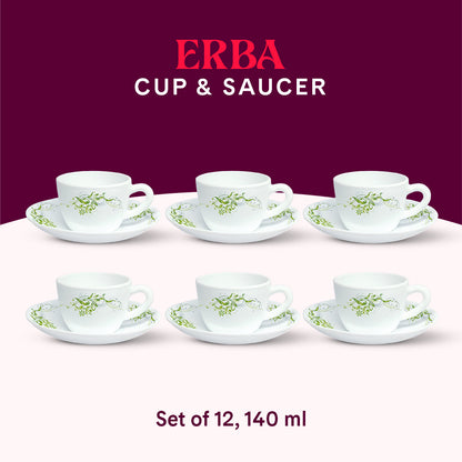 Larah by Borosil Erba Cup n Saucer Set 140 ml x 12