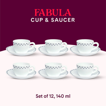 Larah by Borosil Fabula Cup n Saucer Set 140 ml x 12