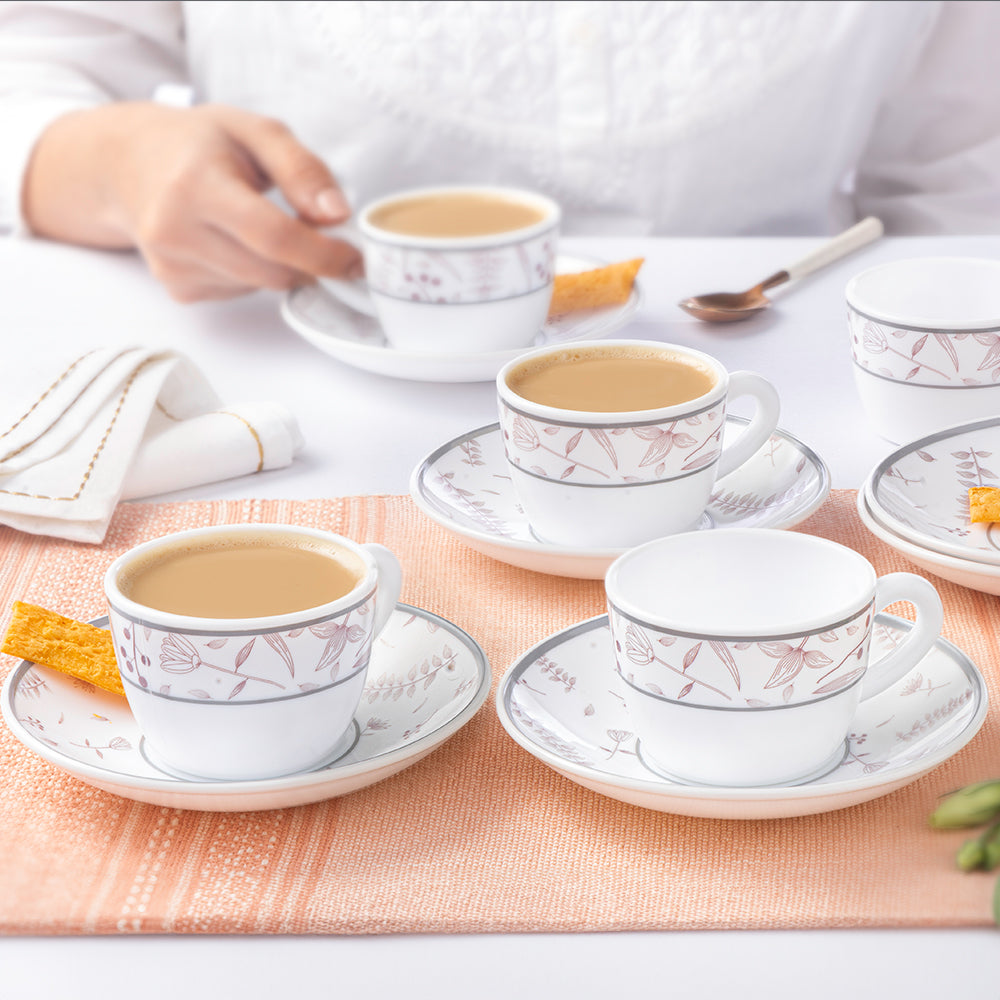 Larah By Borosil Grandeur Cup n Saucer Set, 140ml x 12